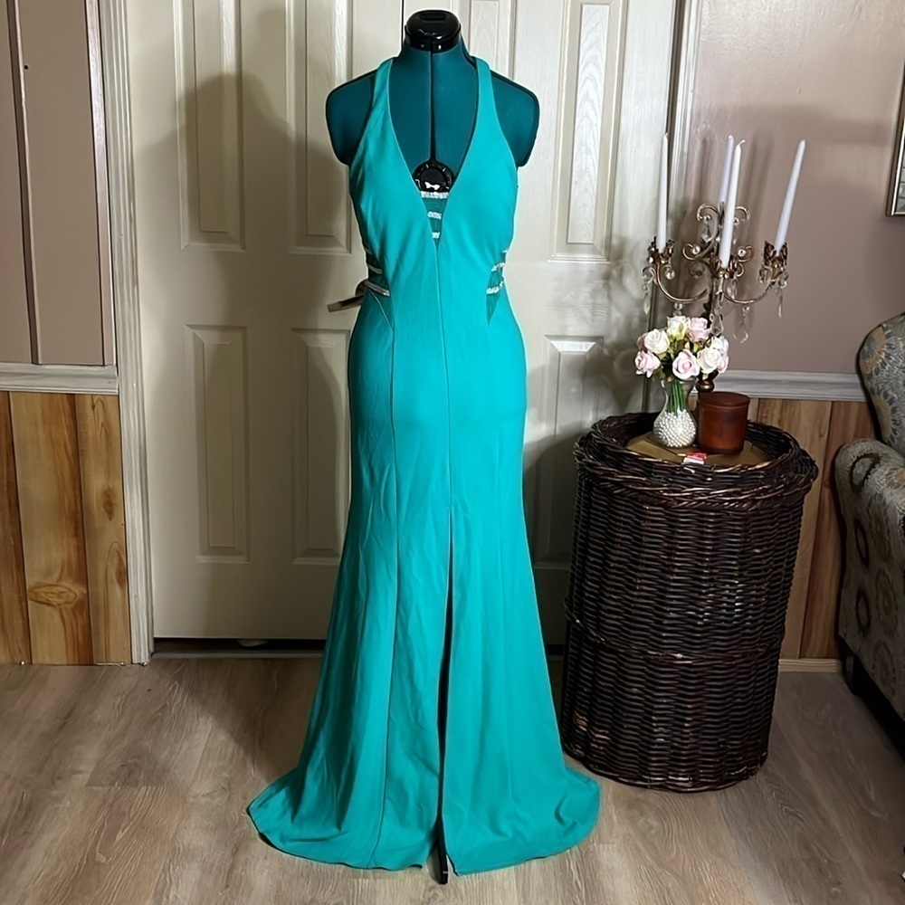 Sequin Hearts Women's Rhinestone Embellished Halter Gown(149)